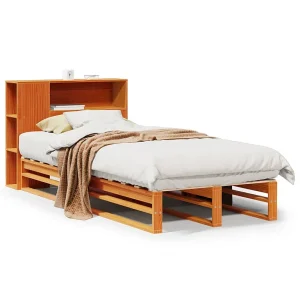 Bed met boekenkast zonder matras hout wasbruin 100×200 cm Bed met boekenkast zonder matras hout wasbruin 100×200 cm