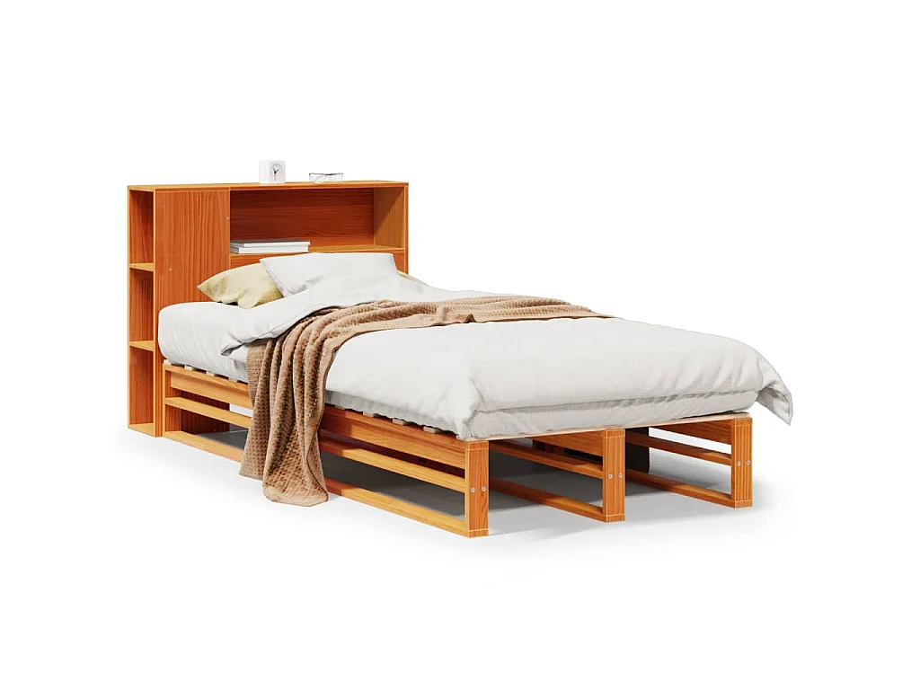 Bed met boekenkast zonder matras hout wasbruin 100x200 cm