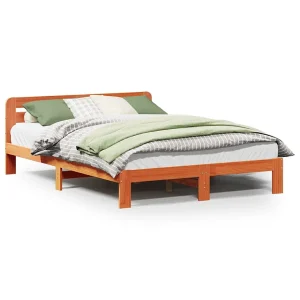 Bedframe zonder matras massief grenenhout wasbruin 135×190 cm Bedframe zonder matras massief grenenhout wasbruin 135×190 cm