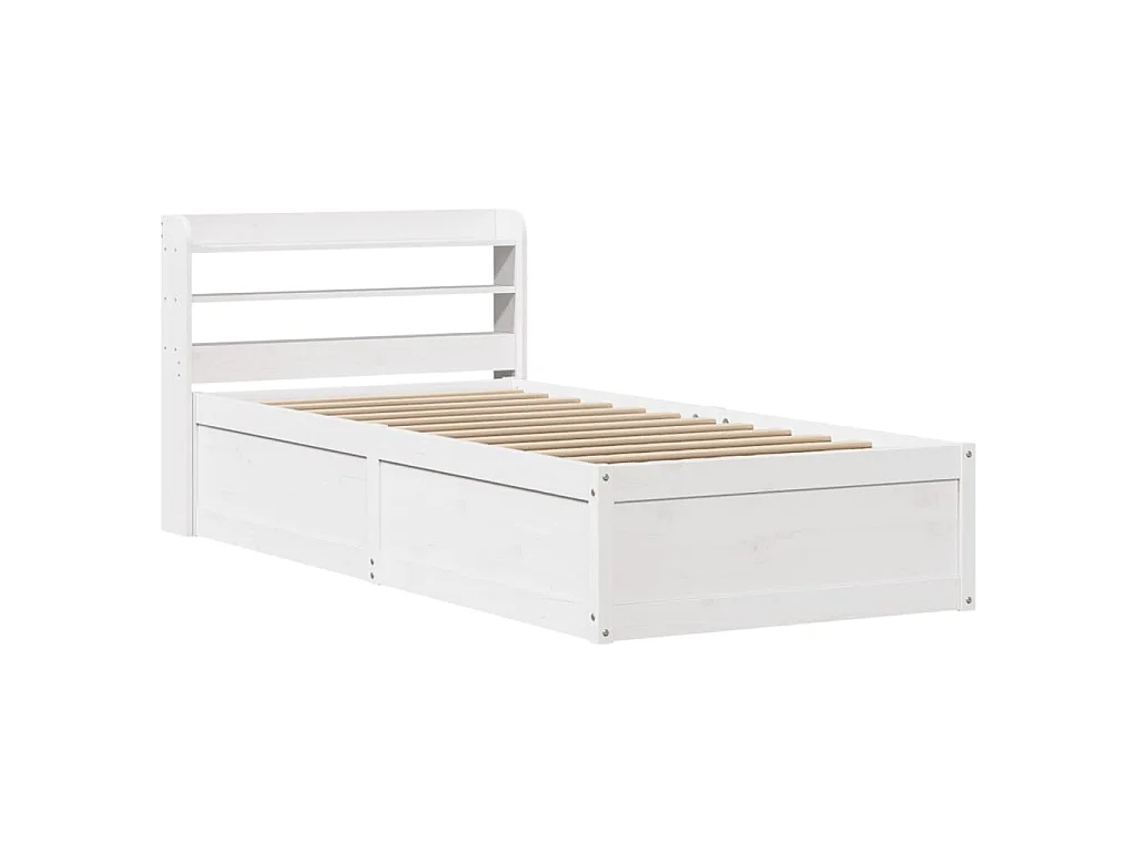 Bedframe met hoofdbord massief grenenhout wit 75x190 cm