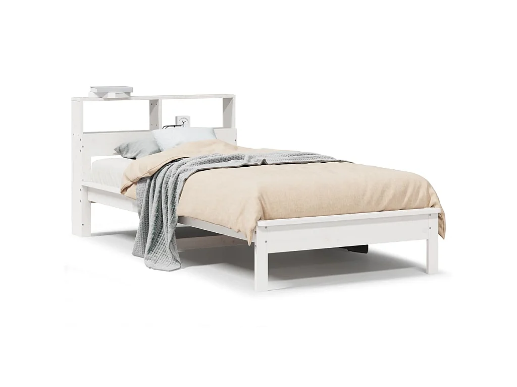 Bed met boekenkast zonder matras grenenhout wit 75x190 cm