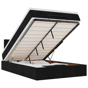 Bed poef met matras en LED's 120×190 cm stof zwart Bed poef met matras en LED's 120×190 cm stof zwart