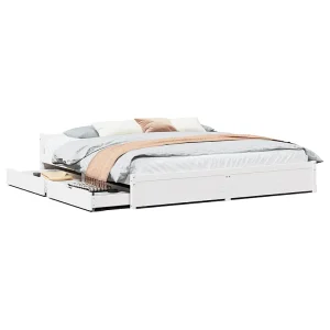Bedframe zonder matras massief grenenhout wit 160×200 cm
