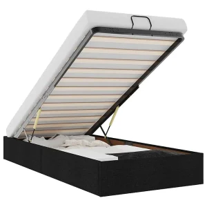 Bedframe zonder matras 90×200 cm stof zwart Bedframe zonder matras 90×200 cm stof zwart
