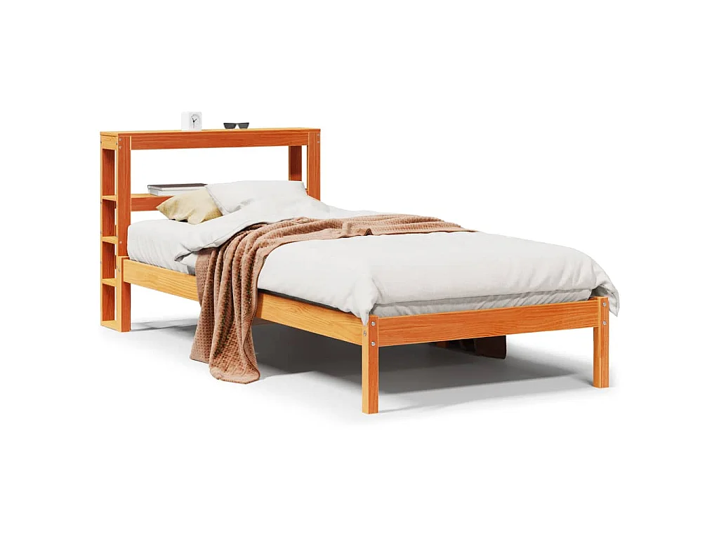 Bedframe met hoofdbord massief grenenhout wasbruin 75x190 cm