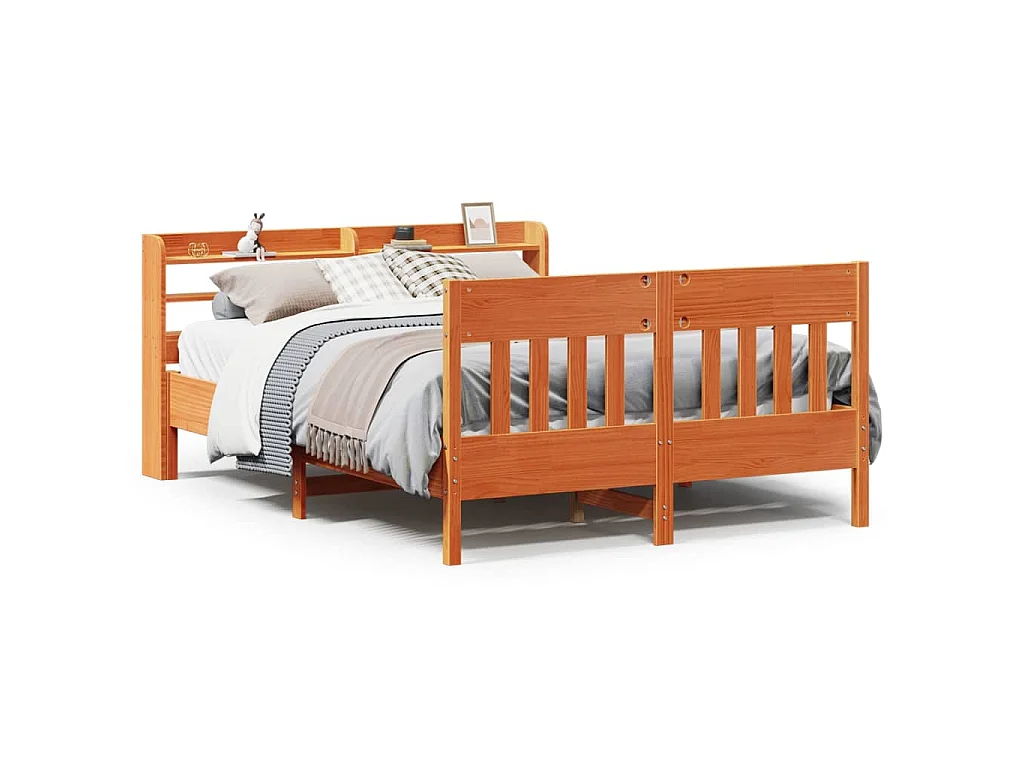 Bed met matras massief grenenhout wasbruin 140x190 cm