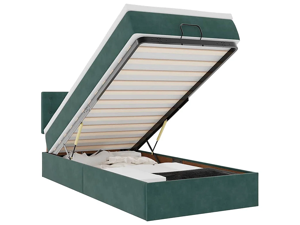 Bed poef met matras en LED's 90x200 cm fluweel donkergroen