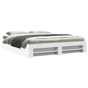 Bedframe massief hout wit 200×200 cm