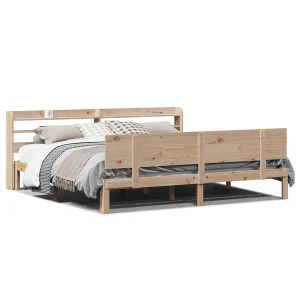 Bedframe met hoofdbord massief grenenhout 200×200 cm Bedframe met hoofdbord massief grenenhout 200×200 cm