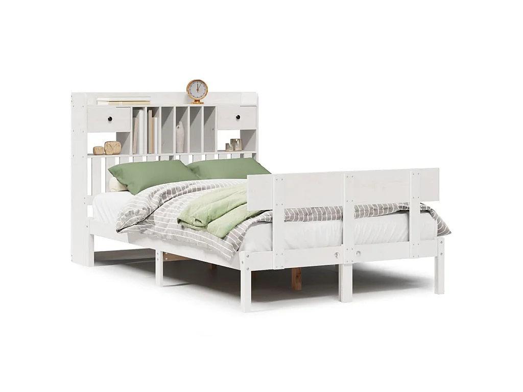 Bed met boekenkast zonder matras grenenhout wit 135x190 cm