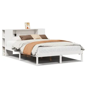 Bed met boekenkast zonder matras grenenhout wit 150×200 cm Bed met boekenkast zonder matras grenenhout wit 150×200 cm