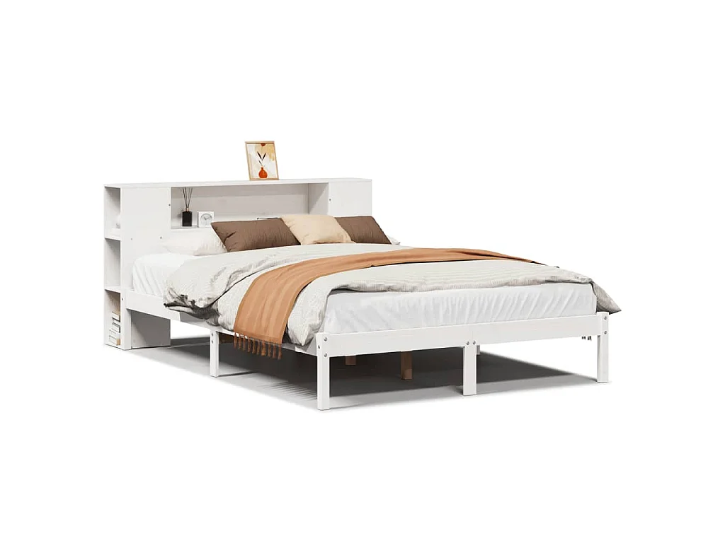 Bed met boekenkast zonder matras grenenhout wit 150x200 cm