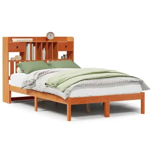 Bed met boekenkast zonder matras grenenhout wasbruin 135×190 cm Bed met boekenkast zonder matras grenenhout wasbruin 135×190 cm