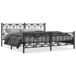 Bedframe met hoofd- en voeteneinde metaal zwart 193×203 cm Bedframe met hoofd- en voeteneinde metaal zwart 193×203 cm