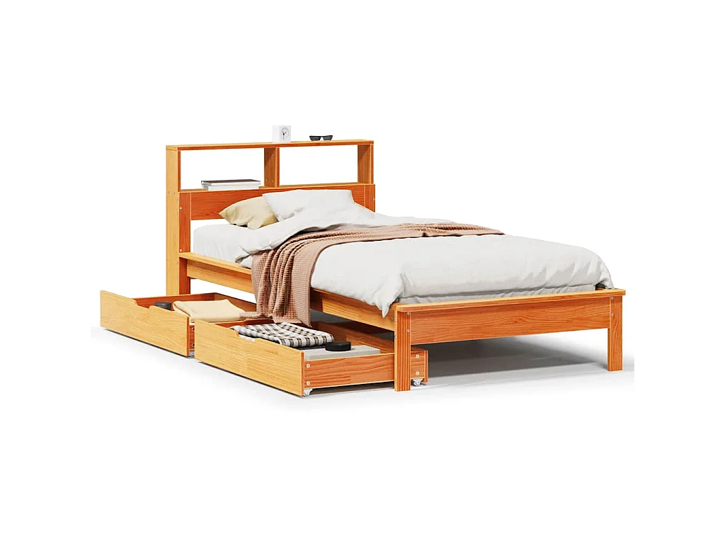 bed met boekenkast zonder matras grenenhout wasbruin 90x200 cm