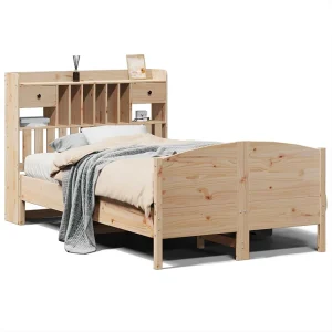 Bed met boekenkast zonder matras massief grenenhout 135×190 cm