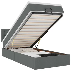 Bed poef met matras en LED's stof 80×200 cm donkergrijs Bed poef met matras en LED's stof 80×200 cm donkergrijs