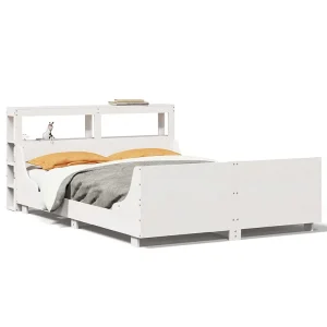 Bedframe zonder matras massief grenenhout wit 120×200 cm