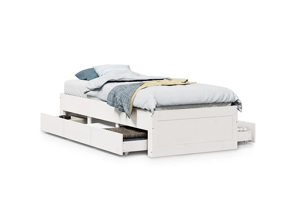 Bedframe zonder matras met lades grenenhout wit 90x190 cm