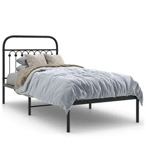 Bedframe met hoofdbord metaal zwart 90×190 cm Bedframe met hoofdbord metaal zwart 90×190 cm