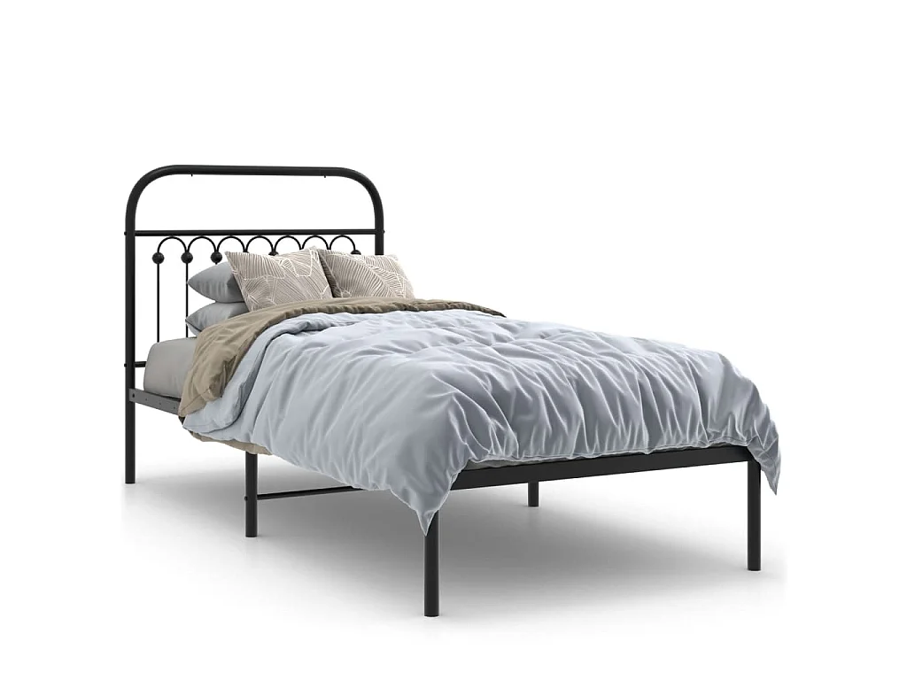 Bedframe met hoofdbord metaal zwart 90x190 cm