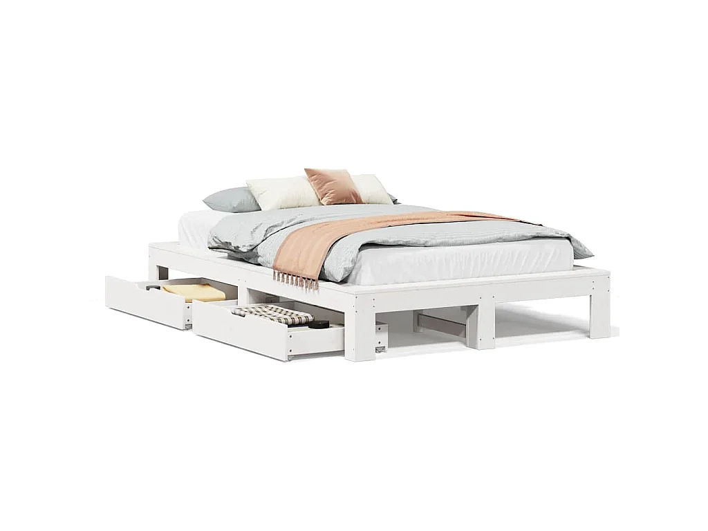 Bedframe zonder matras massief grenenhout wit 135x190 cm