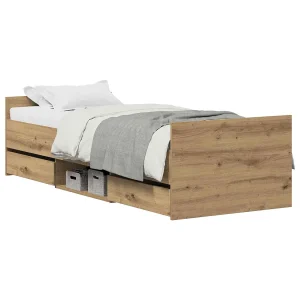 Bedframe met lade Artisan Eiken 193 x 78 x 50 cm Bewerkt hout Bedframe met lade Artisan Eiken 193 x 78 x 50 cm Bewerkt hout