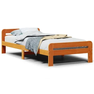 Bedframe zonder matras massief grenenhout wasbruin 75×190 cm Bedframe zonder matras massief grenenhout wasbruin 75×190 cm