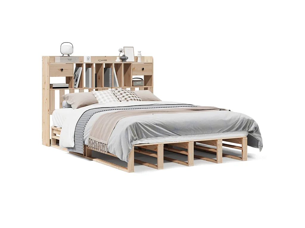 Bed met boekenkast zonder matras massief grenenhout 140x200 cm