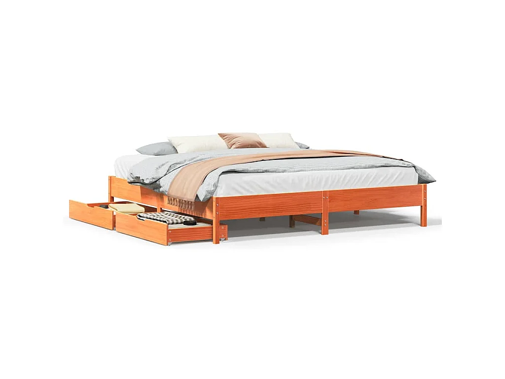 Bedframe zonder matras massief grenenhout wasbruin 200x200 cm
