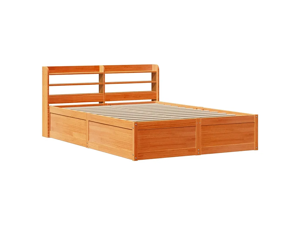 Bedframe met hoofdbord massief grenenhout wasbruin 120x190 cm
