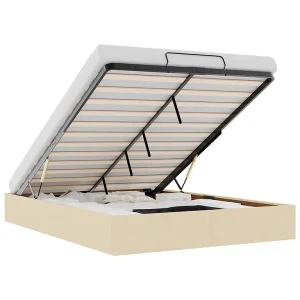 Bedframe zonder matras 140×190 cm stof crèmekleurig Bedframe zonder matras 140×190 cm stof crèmekleurig