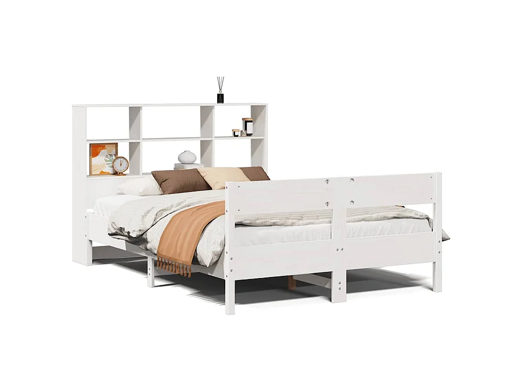 Bed met boekenkast zonder matras grenenhout wit 160x200 cm