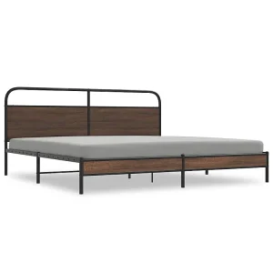 Bedframe zonder matras metaal bruin eikenkleur 193×203 cm Bedframe zonder matras metaal bruin eikenkleur 193×203 cm