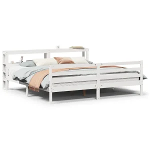 Bedframe met hoofdeinde zonder matras 200×200 cm wit