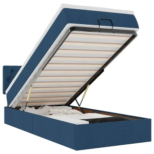 Bed met matras 90×200 cm stof blauw