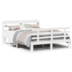 Bedframe met hoofdbord massief grenenhout wit 150×200 cm Bedframe met hoofdbord massief grenenhout wit 150×200 cm
