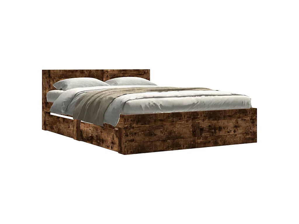 Bedframe met hoofdeinde bewerkt hout gerookt eiken 120x200 cm