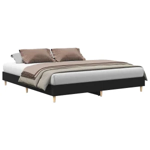 Bedframe Zwart Eiken 203 x 163 x 25 cm Bewerkt hout Bedframe Zwart Eiken 203 x 163 x 25 cm Bewerkt hout