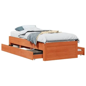 Bedframe zonder matras met lades grenenhout wasbruin 75×190 cm Bedframe zonder matras met lades grenenhout wasbruin 75×190 cm