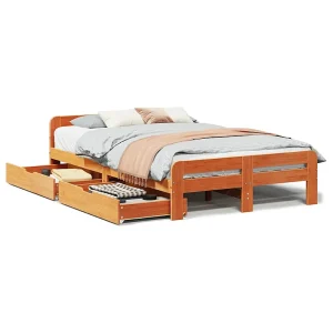 Bedframe zonder matras massief grenenhout wasbruin 135×190 cm Bedframe zonder matras massief grenenhout wasbruin 135×190 cm