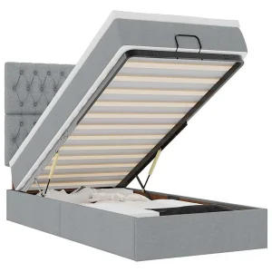 Bed met matras 90×200 cm stof lichtgrijs Bed met matras 90×200 cm stof lichtgrijs