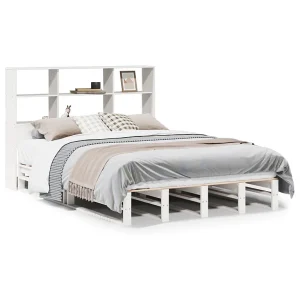 Bed met boekenkast zonder matras massief hout wit 160×200 cm Bed met boekenkast zonder matras massief hout wit 160×200 cm