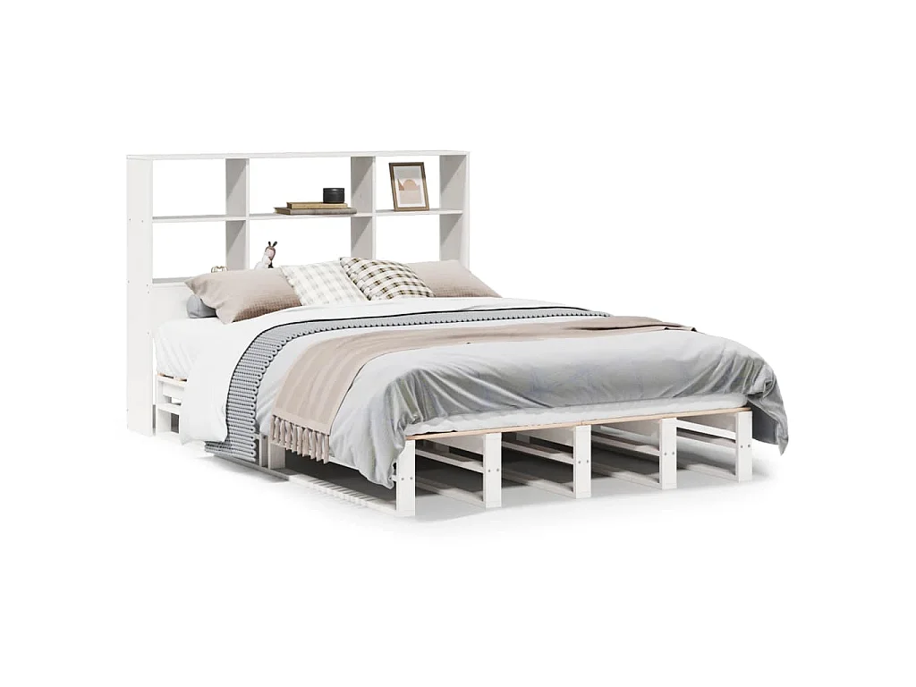 Bed met boekenkast zonder matras massief hout wit 160x200 cm