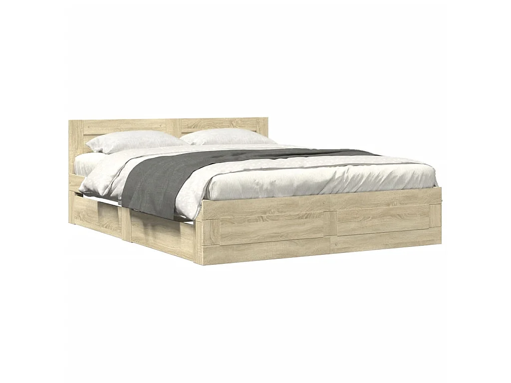 Bedframe met hoofdbord sonoma eikenkleurig 160x200 cm