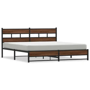 Bedframe zonder matras metaal bruin eikenkleur 193×203 cm Bedframe zonder matras metaal bruin eikenkleur 193×203 cm
