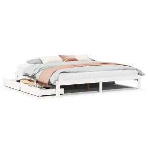 Bedframe met lades massief grenenhout wit 200×200 cm Bedframe met lades massief grenenhout wit 200×200 cm