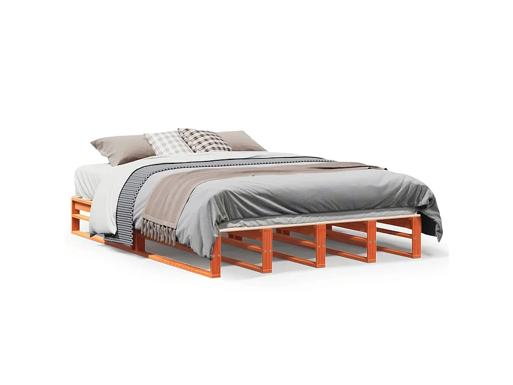 Bedframe zonder matras massief grenenhout wasbruin 140x200 cm
