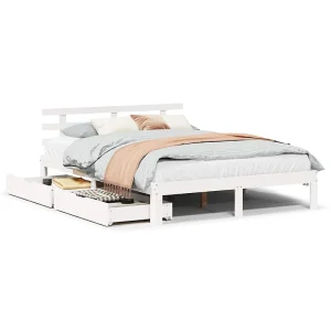 Bedframe met lades massief grenenhout wit 150×200 cm Bedframe met lades massief grenenhout wit 150×200 cm
