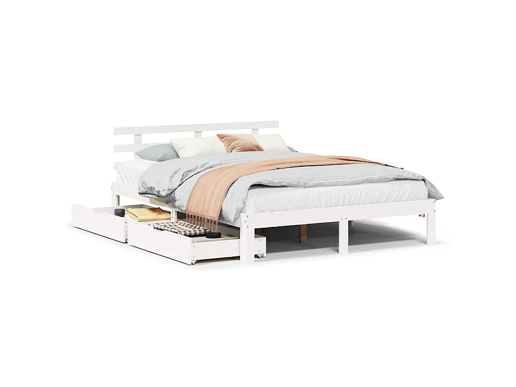 Bedframe met lades massief grenenhout wit 150x200 cm